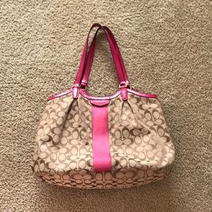 Tan and Pink Coach Purse